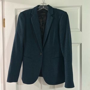 Green and black woven wool blend blazer